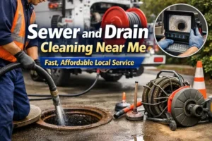 Sewer cleaning services in action